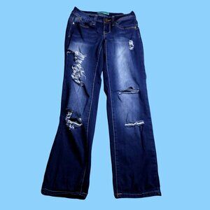 WannaBettaButt Womens Straight Leg Jeans 29 Juniors Dark Wash Destroyed Stretch